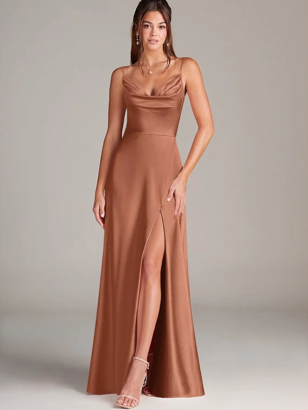 Azazie Sarella Dress In Bronzer Stretch Satin Bridesmaid Dress